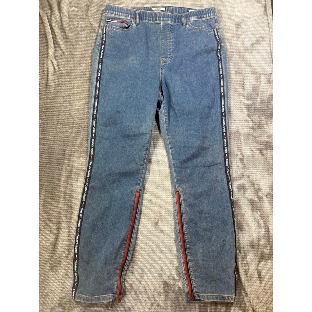 Tommy Jeans Ultra‎ High Rise Leggings Blue 18 Denim Side Logo Tape Zipper 34X28